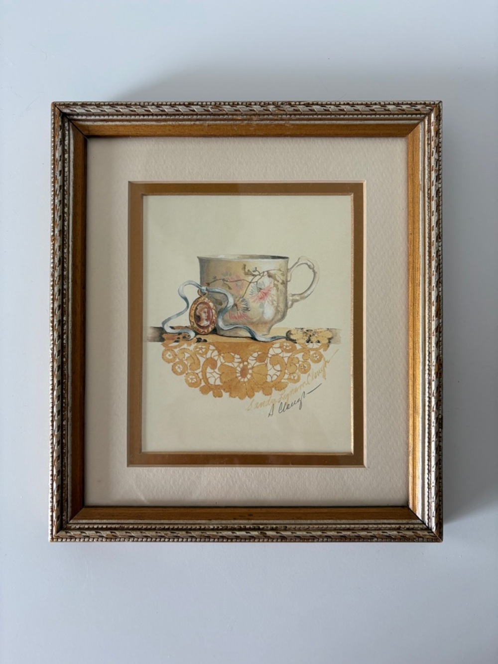 Artist Signed Sandy Clough Tea Cup Matted Framed Prints Vintage Cottage Grandma - Picture 3 of 15